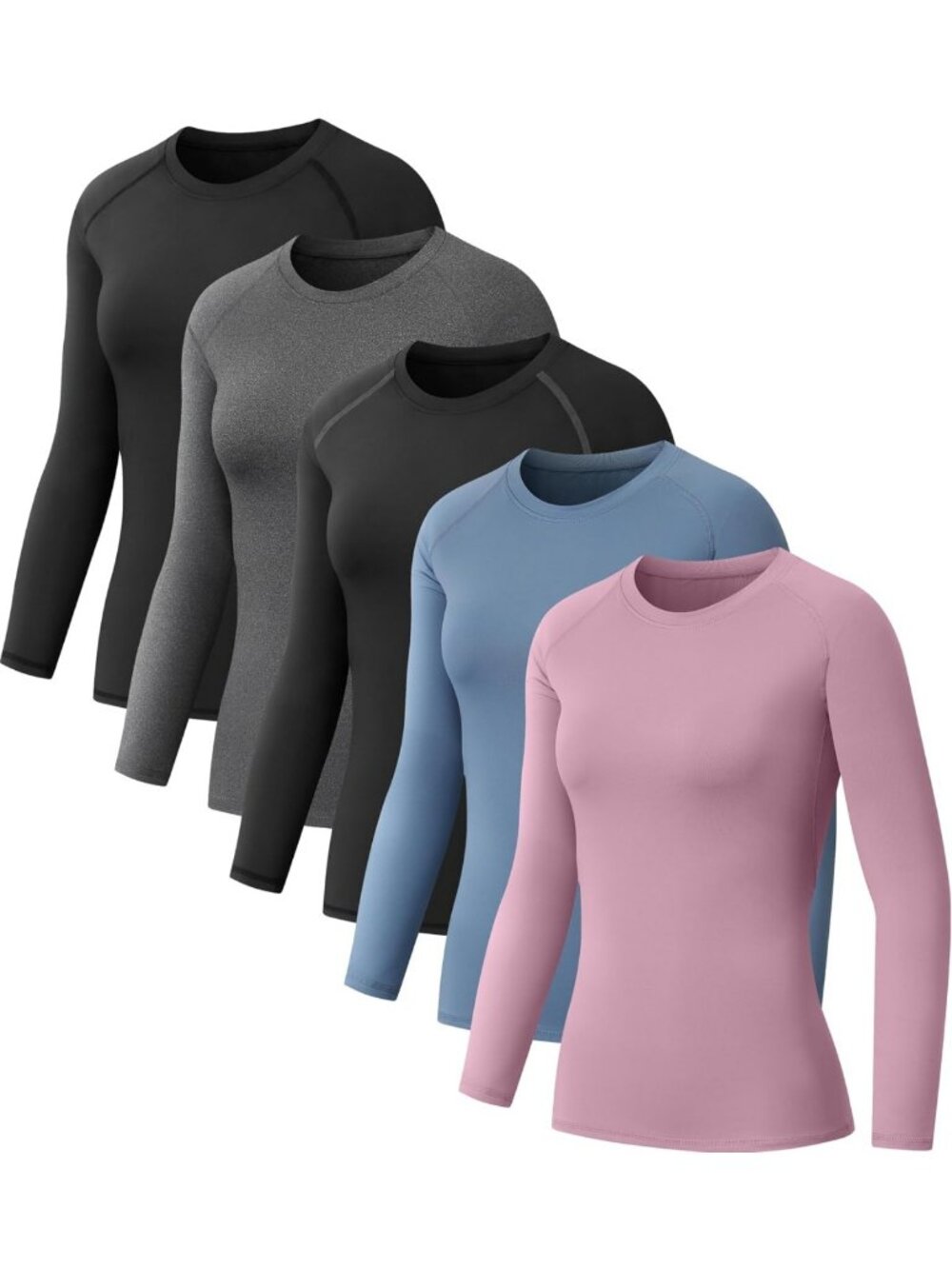 5 Pack Women's Long Sleeve Compression Workout Shirts & Baselayer Tops